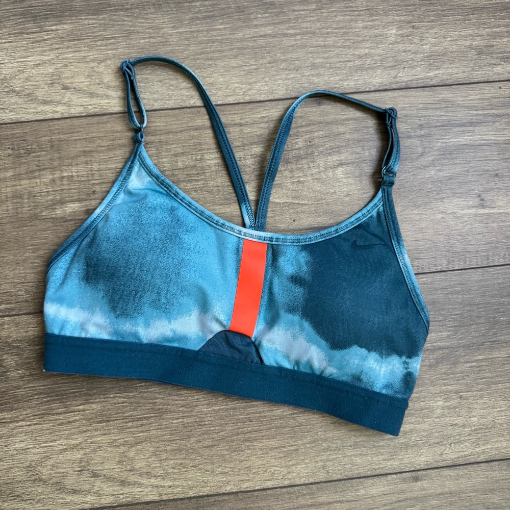 Nike Dri-Fit Sports Bra Blue Tie Dye Orange Stripe Small S Racerback Mesh Padded